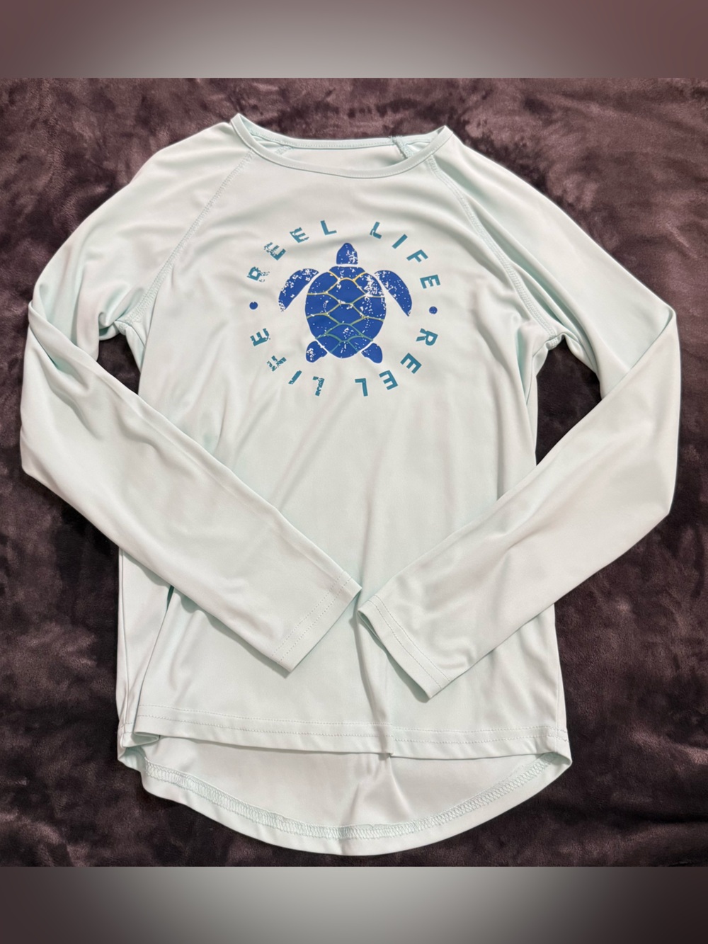 Reel Life Women's Long-Sleeve Sun Shirt in Pale Mint with Turtle Graphic